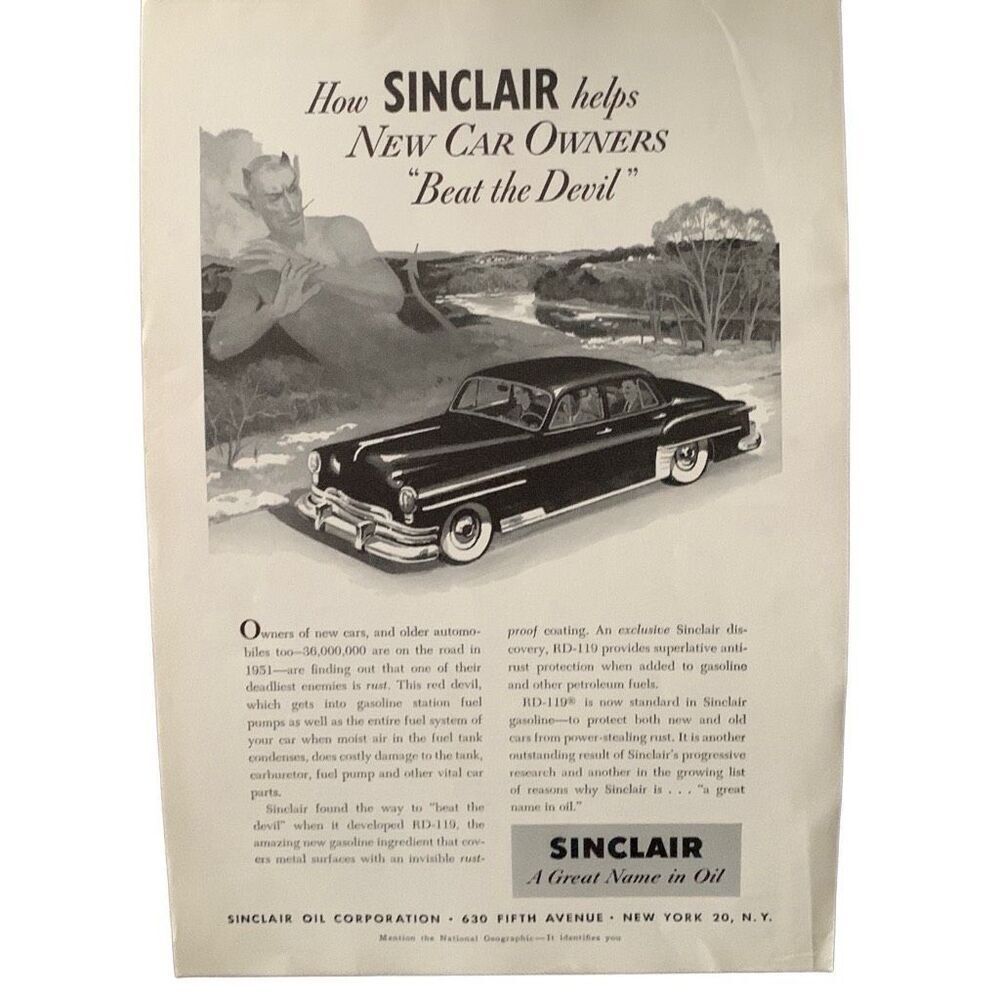 Vintage 1951 Sinclair Oil Beat The Devil Ad Advertisement